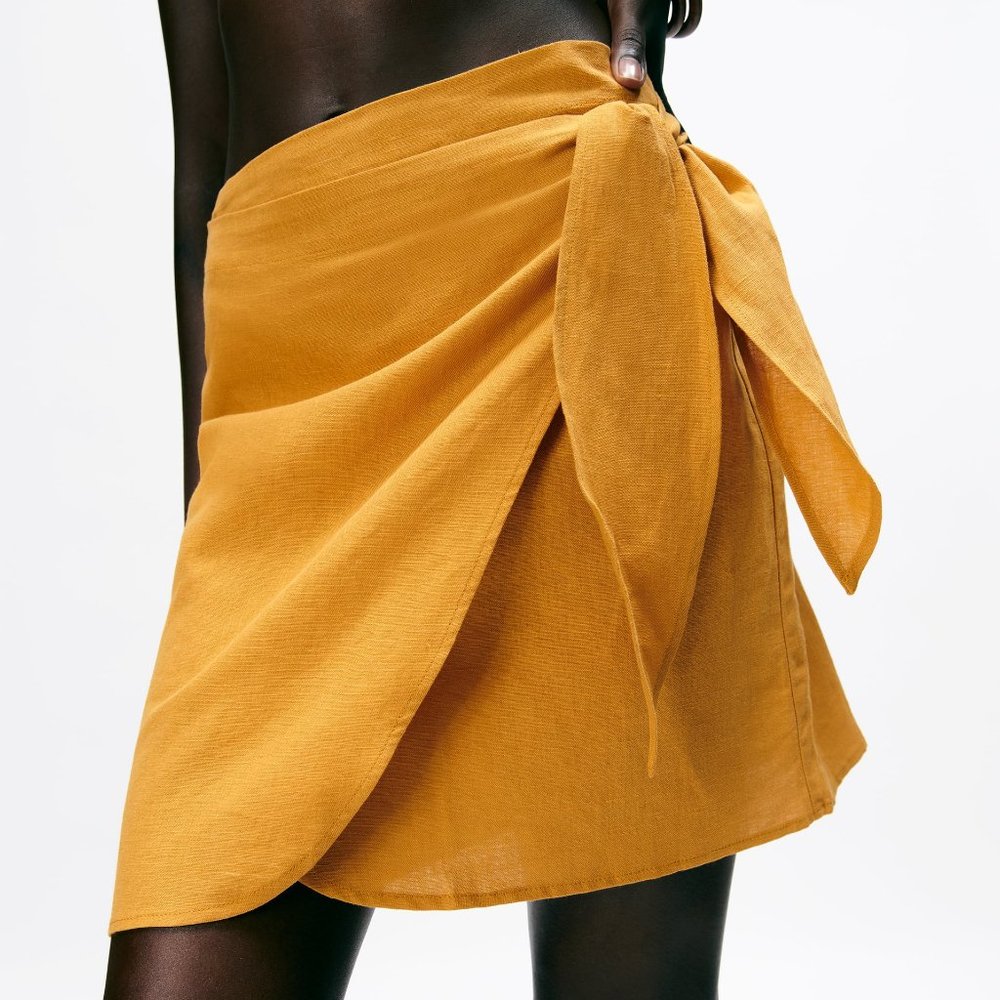 Zara Linen Blend Wrap Skirt